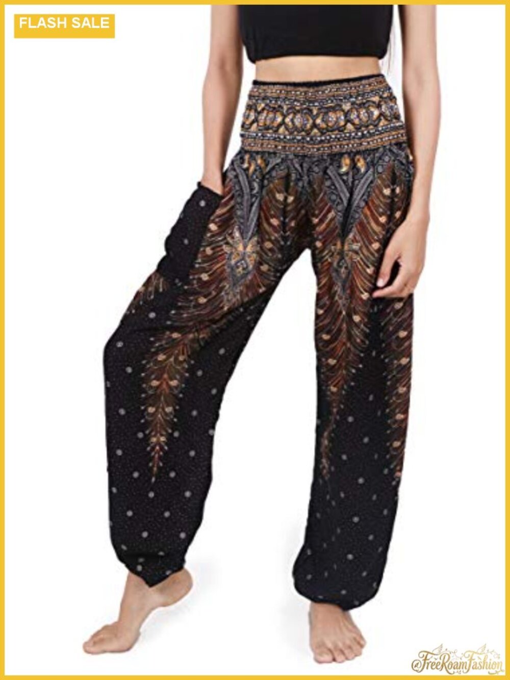 Boho Hippie Palazzo Yoga Pants with Smocked Waist, Wide Leg